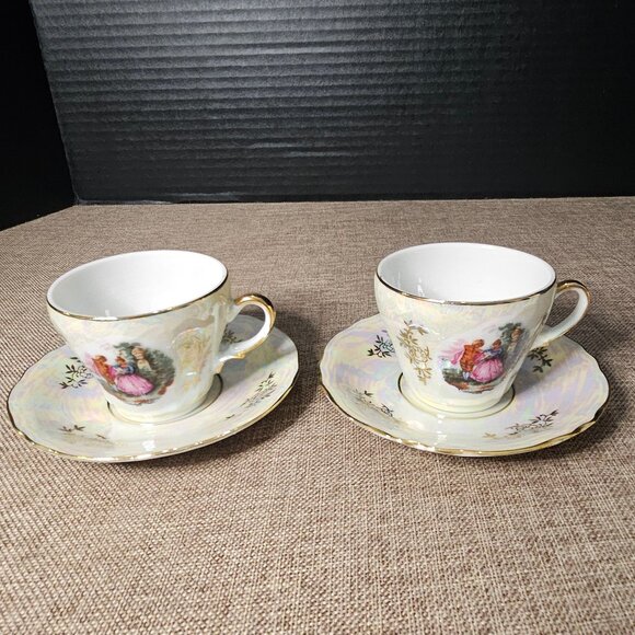 1950s Pair of Demitasse Tea Cups And Saucers With Lustreware Finish Englishman - Picture 8 of 13
